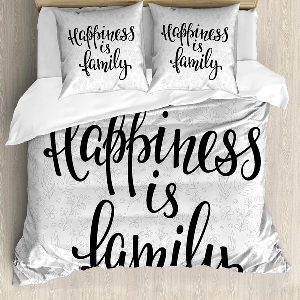 Abakuhaus Copripiumino Per Tutta La Famiglia, Frase Di Buon Auspicio, Antiacaro, Adatto A Chi Soffre Di Allergie, Con Federe, 155 Cm X 220 Cm - 80 X 80 Cm, Grigio Nero-image