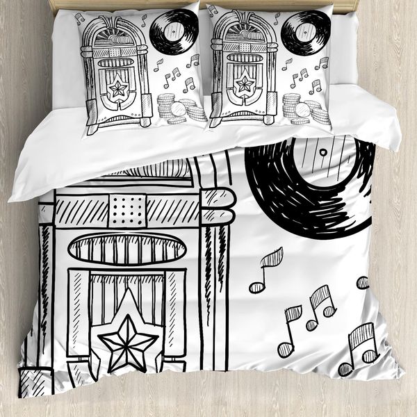 Abakuhaus Copripiumino Music Box, Music Box Note Monete, Antiacaro Adatto A Chi Soffre Di Allergie Con Federe, 200 Cm X 200 Cm - 80 X 80 Cm, Bianco E Nero-image