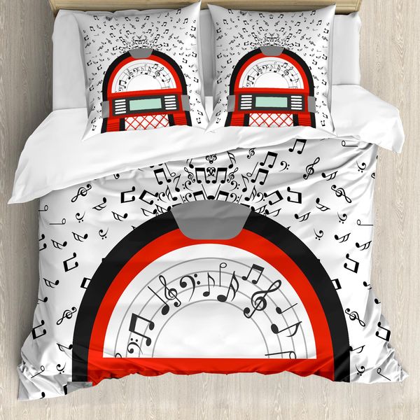 Abakuhaus Copripiumino Music Box, Antica Radio Vintage, Antiacaro, Adatto A Chi Soffre Di Allergie, Con Federe, 155 Cm X 220 Cm - 80 X 80 Cm, Bianco, Nero, Rosso-image