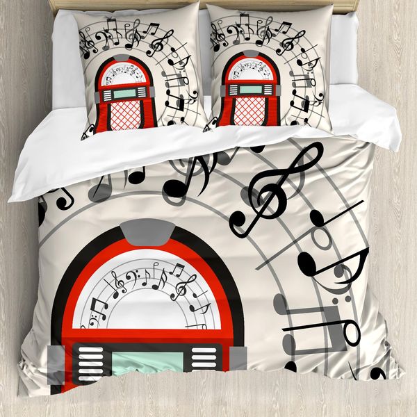 Abakuhaus Copripiumino Music Box, Antique Red Old Music Box, Antiacaro E Anallergico, Con Federe, 155 Cm X 220 Cm - 80 X 80 Cm, Rosso, Nero, Grigio-image