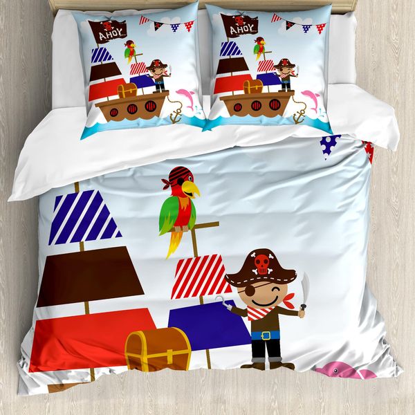 Abakuhaus Ahoi Sein Ein Copripiumino Per Ragazzi, Nave Pirata Oceano, Antiacaro, Adatto A Chi Soffre Di Allergie, Con Federe, 155 Cm X 220 Cm - 80 X 80 Cm, Multicolore-image