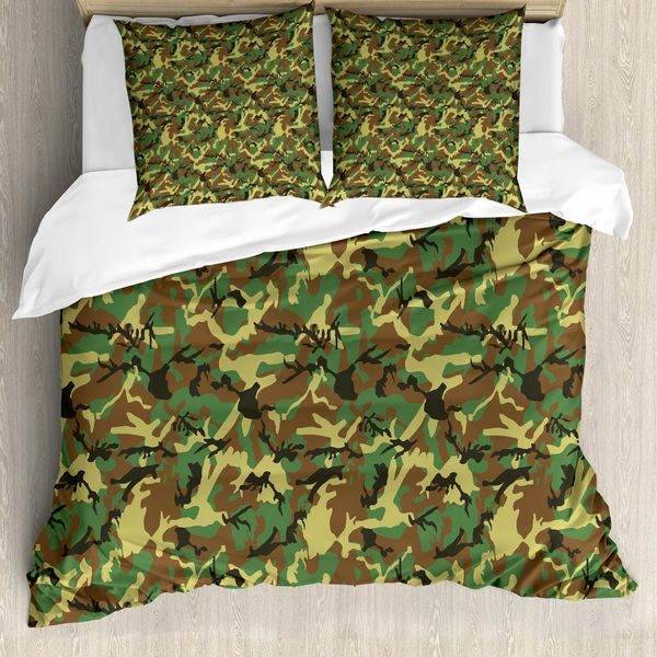 Abakuhaus Set Copripiumino Mimetico Per Letti Matrimoniali, Foresta Giungla Astratta, Antiacaro, Adatto A Chi Soffre Di Allergie, Con Federe, Verde Scuro-image