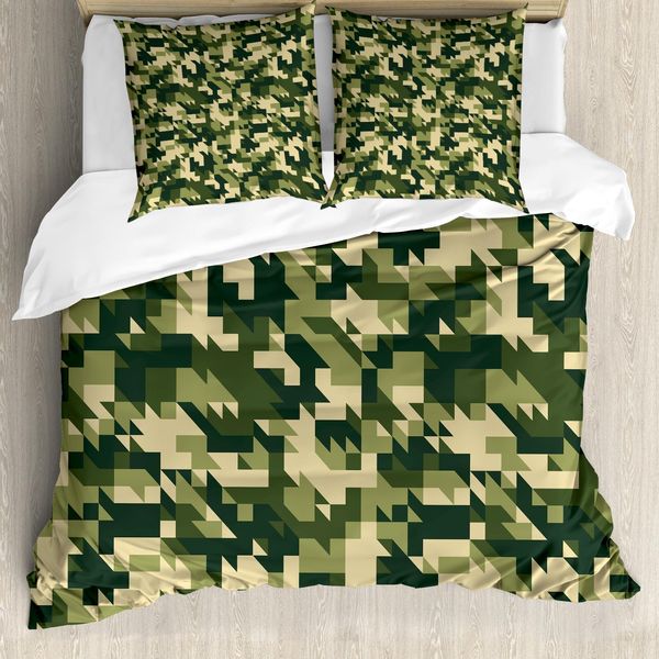 Abakuhaus Copripiumino Camo, Chevron Forest Astratto, Antiacaro, Adatto A Chi Soffre Di Allergie, Con Federe, 200 Cm X 200 Cm - 80 X 80 Cm, Verde Chiaro Verde Scuro-image