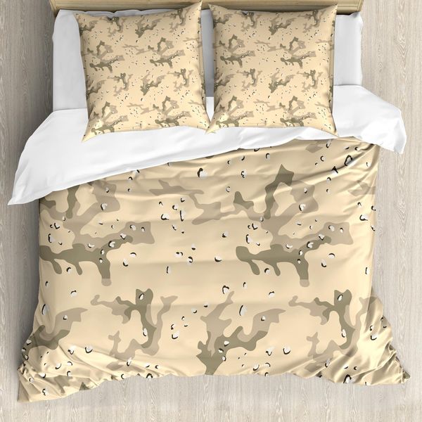 Abakuhaus Set Copripiumino Astratto Per Letti Matrimoniali, Nascosto Nel Deserto Mimetico, Antiacaro, Adatto A Chi Soffre Di Allergie, Con Federe, Arancione Chiaro, Verde Militare, Verde Salvia-image