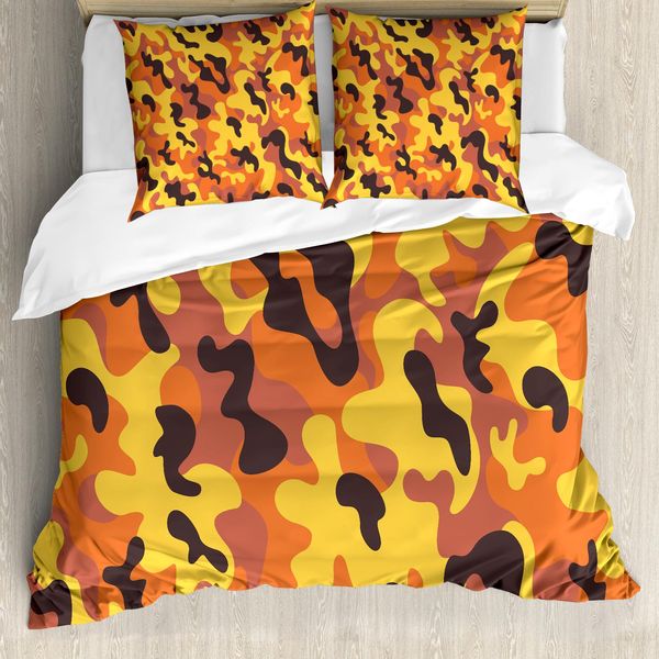 Abakuhaus Copripiumino Camo, Lively Camo Colorato, Antiacaro, Adatto A Chi Soffre Di Allergie, Con Federe, 155 Cm X 220 Cm - 80 X 80 Cm, Giallo Arancione Rosa Essiccata-image