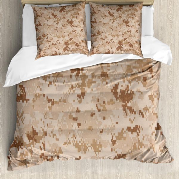 Abakuhaus Copripiumino Camo, Motivo Camo Marpat Desert, Antiacaro, Adatto A Chi Soffre Di Allergie, Con Federe, 200 Cm X 200 Cm - 80 X 80 Cm, Pale Brown Cannella-image