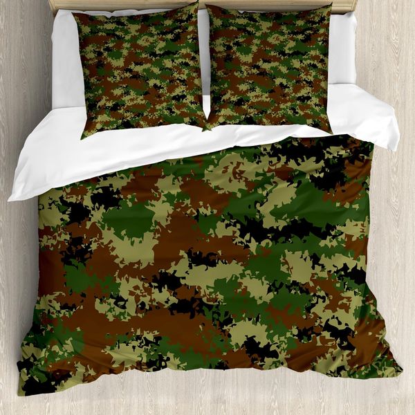 Abakuhaus Copripiumino Camo, Grunge Graphic Camouflage, Antiacaro, Adatto A Chi Soffre Di Allergie, Con Federe, 200 Cm X 200 Cm - 80 X 80 Cm, Verde Chiaro, Marrone-image