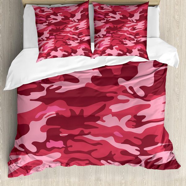 Abakuhaus Copripiumino Camo, Motivo Autunnale Camo Texture, Antiacaro, Adatto A Chi Soffre Di Allergie, Con Federe, 155 Cm X 220 Cm - 80 X 80 Cm, Corallo Scuro Rosa Pallido-image