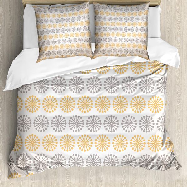 Abakuhaus Copripiumino Grigio E Giallo, Modern Bohem Flower, Antiacaro E Anallergico, Con Federe, 155 Cm X 220 Cm - 80 X 80 Cm, Albicocca, Grigio E Bianco-image