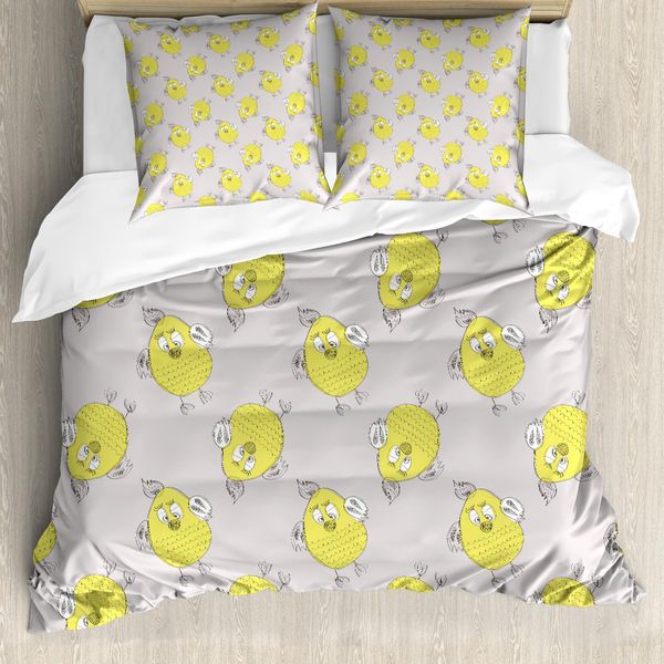 Abakuhaus Set Copripiumino Per Letti Matrimoniali, Caricatura Hipster, Antiacaro, Adatto A Chi Soffre Di Allergie, Con Federe, Calendula E Verde Acqua-image