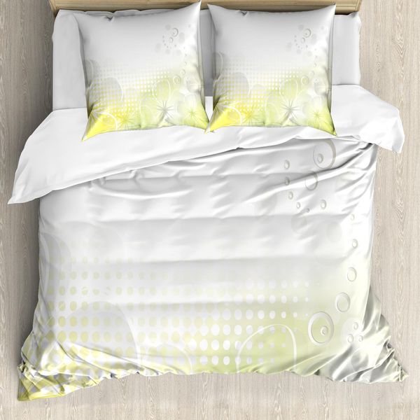 Abakuhaus Set Copripiumino Astratto Per Letti Matrimoniali, Fiori A Bolle, Antiacaro, Adatto A Chi Soffre Di Allergie, Con Federe, Giallo Chiaro E Grigio Chiaro-image