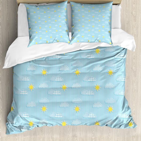 Abakuhaus Copripiumino Giallo E Blu, Nuvole E Sole, Antiacaro, Adatto A Chi Soffre Di Allergie, Con Federe, 155 Cm X 220 Cm - 80 X 80 Cm, Azzurro Pallido Giallo-image