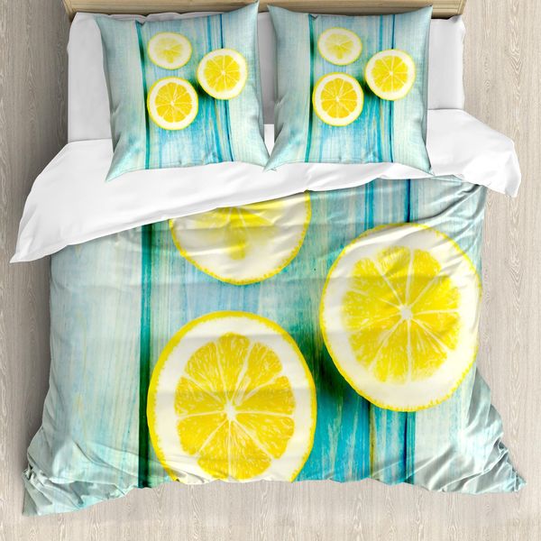 Abakuhaus Copripiumino Giallo E Blu, Juicy Scheiben Holz, Antiacaro, Adatto A Chi Soffre Di Allergie, Con Federe, 155 Cm X 220 Cm - 80 X 80 Cm, Giallo Cielo Blu-image
