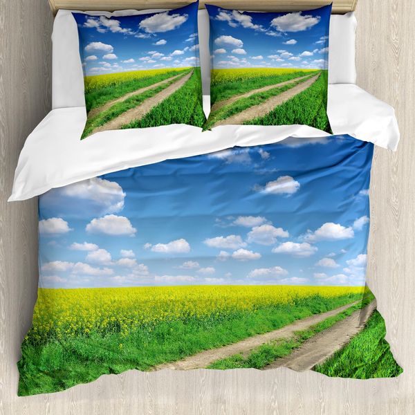 Abakuhaus Copripiumino Giallo E Blu, Campo Di Colza, Antiacaro, Adatto A Chi Soffre Di Allergie, Con Federe, 200 Cm X 200 Cm - 80 X 80 Cm, Verde, Blu, Bianco-image