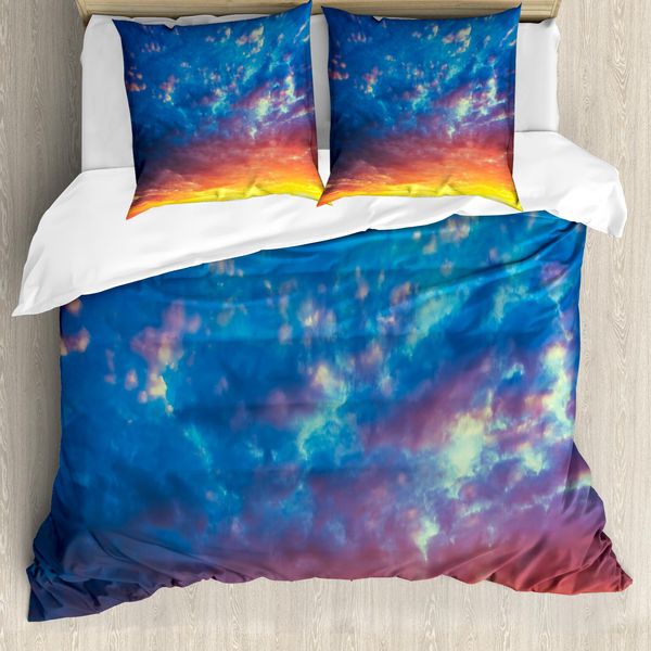 Abakuhaus Copripiumino Giallo E Blu, Cielo Drammatico, Antiacaro, Adatto A Chi Soffre Di Allergie, Con Federe, 155 Cm X 220 Cm - 80 X 80 Cm, Giallo Corallo Terra-image