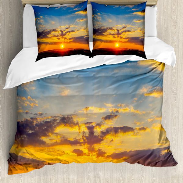 Abakuhaus Copripiumino Giallo E Blu, Tramonto Spettacolare, Antiacaro, Adatto A Chi Soffre Di Allergie, Con Federe, 155 Cm X 220 Cm - 80 X 80 Cm, Arancione Blu-image