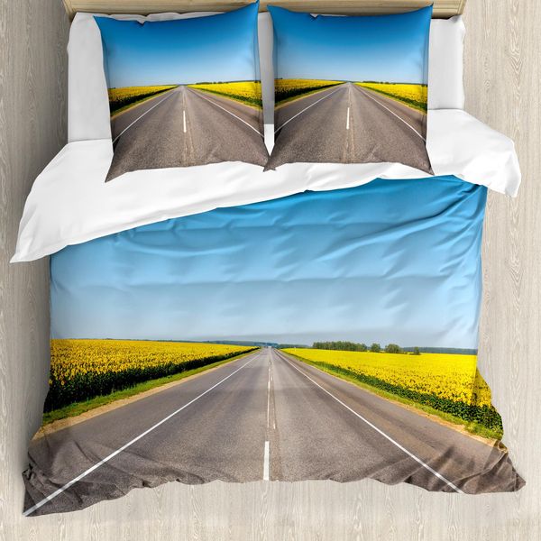Abakuhaus Copripiumino Giallo E Blu, Sunflowers StraßE, Antiacaro, Adatto A Chi Soffre Di Allergie, Con Federe, 155 Cm X 220 Cm - 80 X 80 Cm, Grigio Azzurro Cielo-image