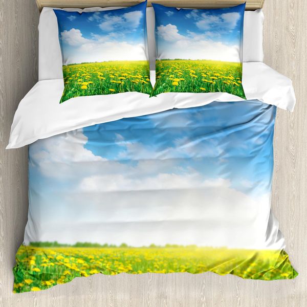 Abakuhaus Copripiumino Giallo E Blu, Campo Prato, Antiacaro, Adatto A Chi Soffre Di Allergie, Con Federe, 155 Cm X 220 Cm - 80 X 80 Cm, Verde, Blu, Giallo-image