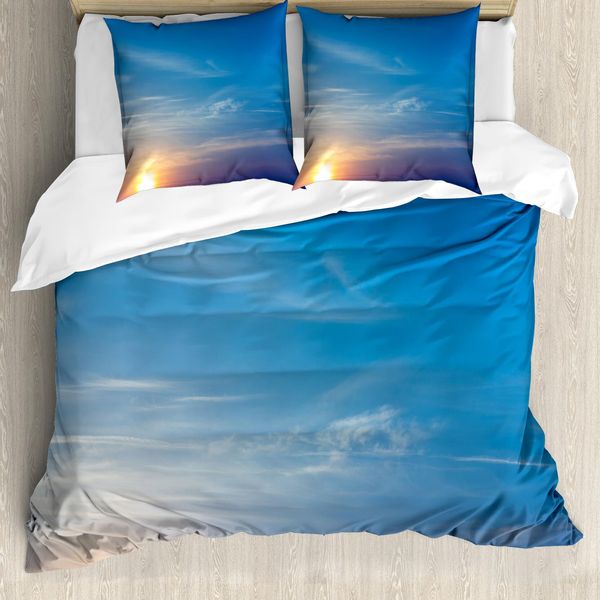 Abakuhaus Copripiumino Giallo E Blu, Alba Sfocata, Antiacaro, Adatto A Chi Soffre Di Allergie, Con Federe, 155 Cm X 220 Cm - 80 X 80 Cm, Lavanda-Blu-Giallo-image