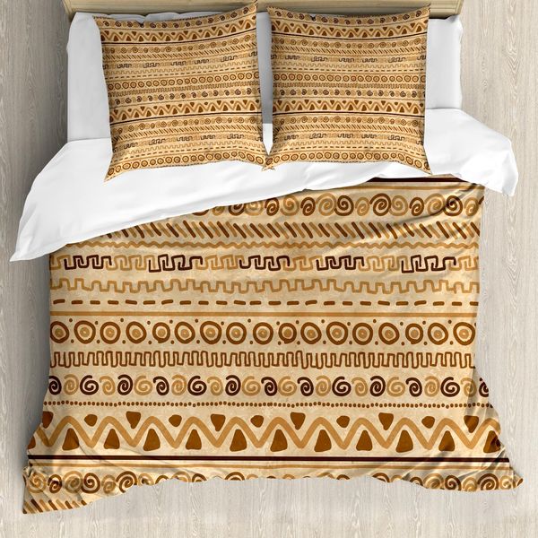 Abakuhaus Zambia Set Copripiumino Per Letti Matrimoniali, Stile Etnico Antico, Antiacaro, Adatto A Chi Soffre Di Allergie, Con Federe, Color Sabbia-Caramello-image