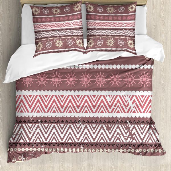 Abakuhaus Zambia Copripiumino, Boho Tradizionale Antico, Antiacaro, Adatto A Chi Soffre Di Allergie, Con Federe, 155 Cm X 220 Cm - 80 X 80 Cm, Giallo Rosa Essiccato-image