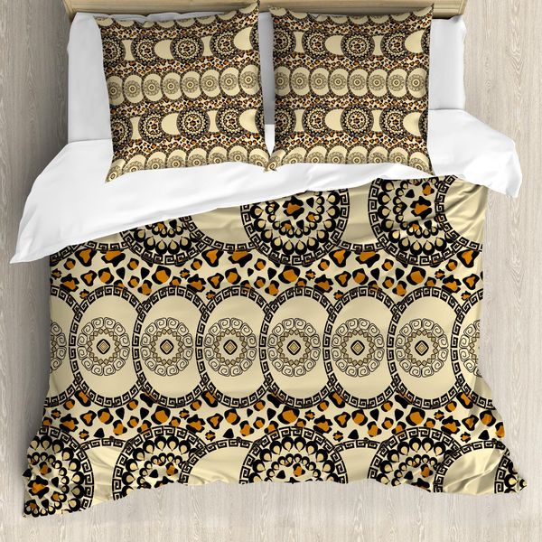 Abakuhaus Zambia Copripiumino, Folk Jungle Animal Boho, Antiacaro, Adatto A Chi Soffre Di Allergie, Con Federe, 155 Cm X 220 Cm - 80 X 80 Cm, Marrone Scuro Crema Arancione-image