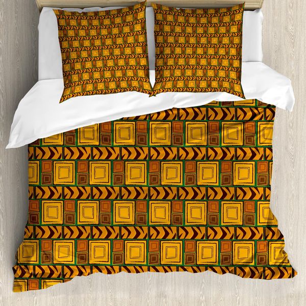 Abakuhaus Zambia Copripiumino, Effetti Kenioti, Antiacaro, Adatto A Chi Soffre Di Allergie, Con Federe, 200 Cm X 200 Cm - 80 X 80 Cm, Giallo, Marrone, Verde-image