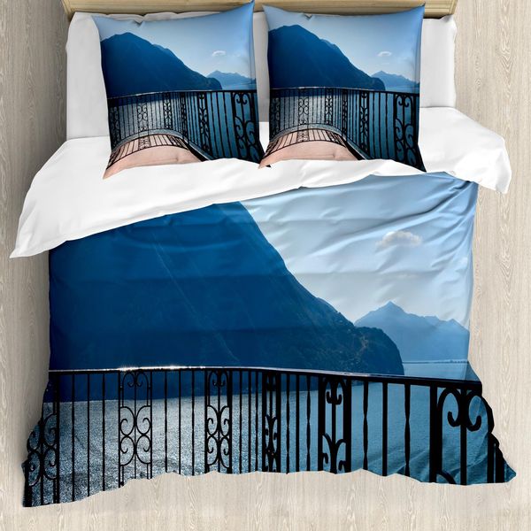 Abakuhaus Copripiumino Moderno, Insel Berg Ocean View, Antiacaro, Adatto A Chi Soffre Di Allergie, Con Federe, 155 Cm X 220 Cm - 80 X 80 Cm, Blu-image