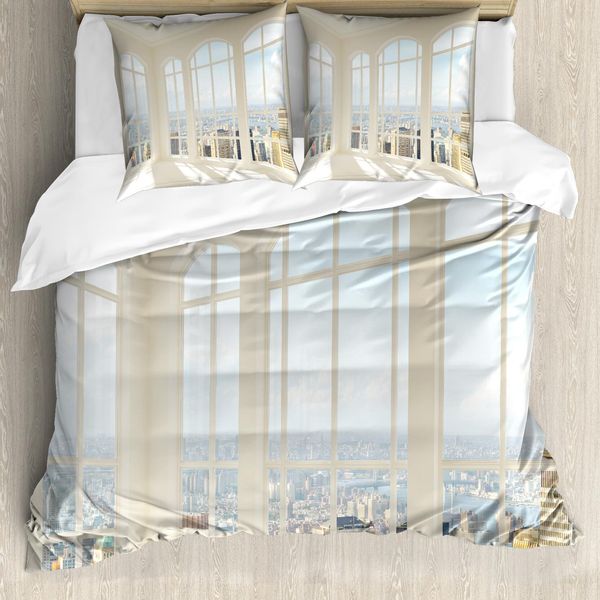 Abakuhaus Copripiumino Moderno, Bianco Moderno, Antiacaro, Adatto A Chi Soffre Di Allergie, Con Federe, 155 Cm X 220 Cm - 80 X 80 Cm, Bianco Azzurro-image