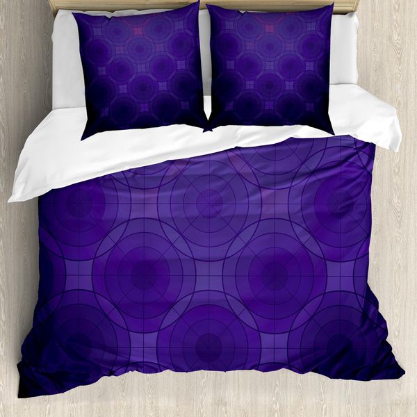 Abakuhaus Copripiumino Indigo, Dettagli Interni A Cerchi, Antiacaro, Adatto A Chi Soffre Di Allergie, Con Federe, 200 Cm X 200 Cm - 80 X 80 Cm, Viola E Blu Magenta-image