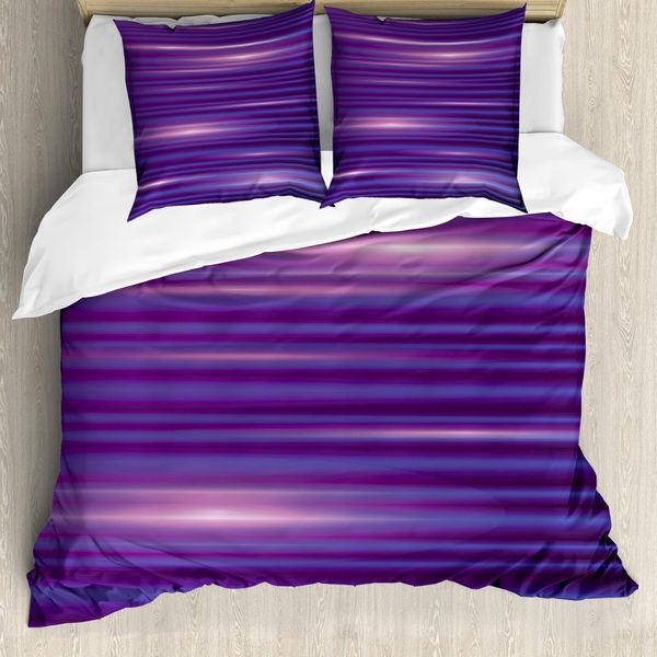 Abakuhaus Copripiumino Indigo, Righe Orizzontali, Antiacaro, Adatto A Chi Soffre Di Allergie, Con Federe, 200 Cm X 200 Cm - 80 X 80 Cm, Magenta Viola E Bianco-image