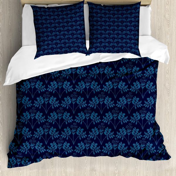 Abakuhaus Copripiumino Indigo, Fiori Ispirati All'oceano, Antiacaro, Adatto A Chi Soffre Di Allergie, Con Federe, 155 Cm X 220 Cm - 80 X 80 Cm, Blu Scuro Viola Blu-image