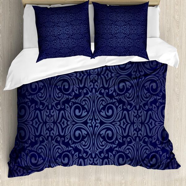 Abakuhaus Copripiumino Indigo, Fiori Blu Design Vintage, Antiacaro, Adatto A Chi Soffre Di Allergie, Con Federe, 200 Cm X 200 Cm - 80 X 80 Cm, Blu Scuro-image