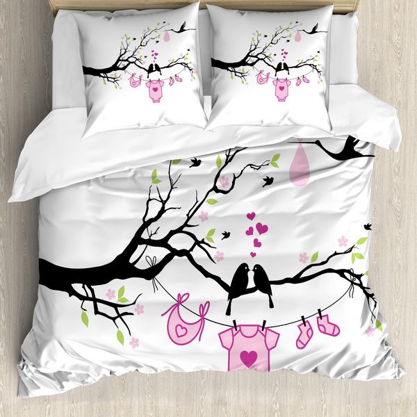 Abakuhaus Copripiumino, Neonata Amore, Antiacaro, Adatto A Chi Soffre Di Allergie, Con Federe, 155 Cm X 220 Cm - 80 X 80 Cm, Rosa Lime Nero-image