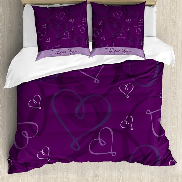 Abakuhaus Romantico Copripiumino, Indigo Purple Hearts, Antiacaro, Adatto A Chi Soffre Di Allergie, Con Federe, 200 Cm X 200 Cm - 80 X 80 Cm, Viola Melanzana-image