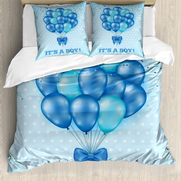 Abakuhaus Set Copripiumino Blu Per Letti Matrimoniali, Palloncini A Pois, Antiacaro, Adatto A Chi Soffre Di Allergie, Con Federe, Azzurro Cielo-image
