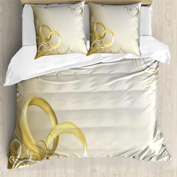 Abakuhaus Copripiumino Da Matrimonio, Anelli Fiori Romantici, Antiacaro, Adatto A Chi Soffre Di Allergie, Con Federe, 200 Cm X 200 Cm - 80 X 80 Cm, Giallo Seppia Cocco-image