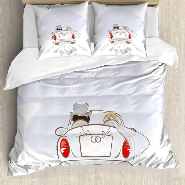 Copripiumino Matrimoniale Abakuhaus, Auto Retrò, Antiacaro, Adatto A Chi Soffre Di Allergie, Con Federe, 155 Cm X 220 Cm - 80 X 80 Cm, Grigio, Rosso, Bianco-image