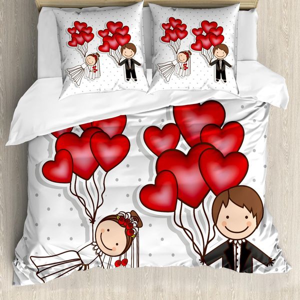 Abakuhaus Copripiumino Matrimoniale, Lustige Newlyweds Balloons, Antiacaro E Anallergico Con Federe, 200 Cm X 200 Cm - 80 X 80 Cm, Rosso, Bianco, Nero-image