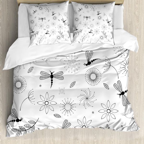 Abakuhaus Copripiumino Libelle, Libelle Fiori, Antiacaro Adatto A Chi Soffre Di Allergie Con Federe, 155 Cm X 220 Cm - 80 X 80 Cm, Bianco E Nero-image