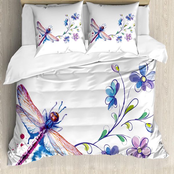 Abakuhaus Copripiumino Libelle, Fiori Ivy Libelle, Antiacaro, Adatto A Chi Soffre Di Allergie, Con Federe, 200 Cm X 200 Cm - 80 X 80 Cm, Verde, Viola E Blu-image