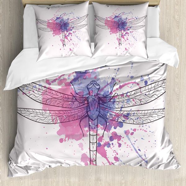 Abakuhaus Copripiumino Libelle, Grunge Moth Dragonfly, Antiacaro, Adatto A Chi Soffre Di Allergie, Con Federe, 155 Cm X 220 Cm - 80 X 80 Cm, Nero, Bianco E Viola-image