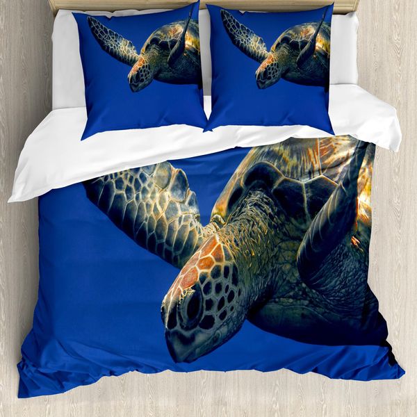 Abakuhaus Copripiumino Tartaruga, Animali Marini Che Nuotano, Antiacaro, Adatto A Chi Soffre Di Allergie, Con Federe, 155 Cm X 220 Cm - 80 X 80 Cm, Blu Giallo-image