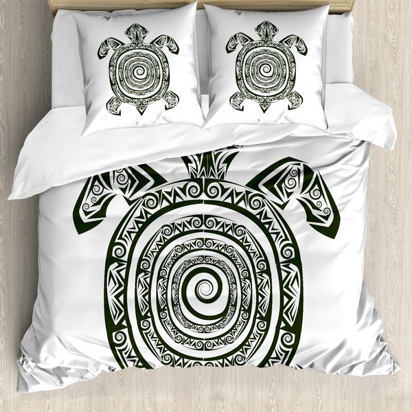 Abakuhaus Copripiumino Tartaruga, Tartaruga Maori, Antiacaro, Adatto A Chi Soffre Di Allergie, Con Federe, 155 Cm X 220 Cm - 80 X 80 Cm, Bianco E Nero-image