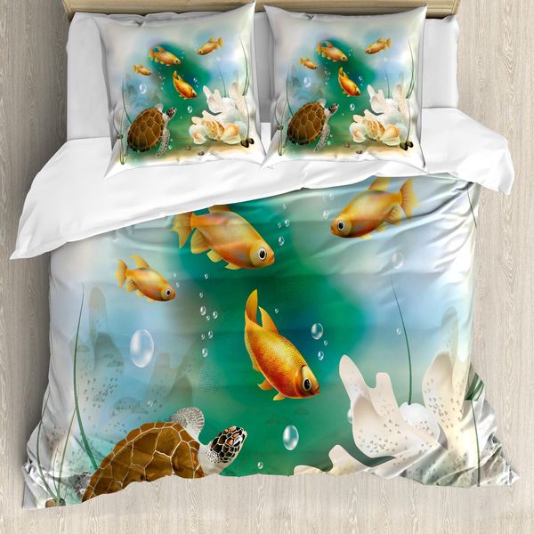 Abakuhaus Set Copripiumino Per Letti Matrimoniali, Animali Acquatici Artistici, Antiacaro, Adatto A Chi Soffre Di Allergie, Con Federe, Multicolore-image