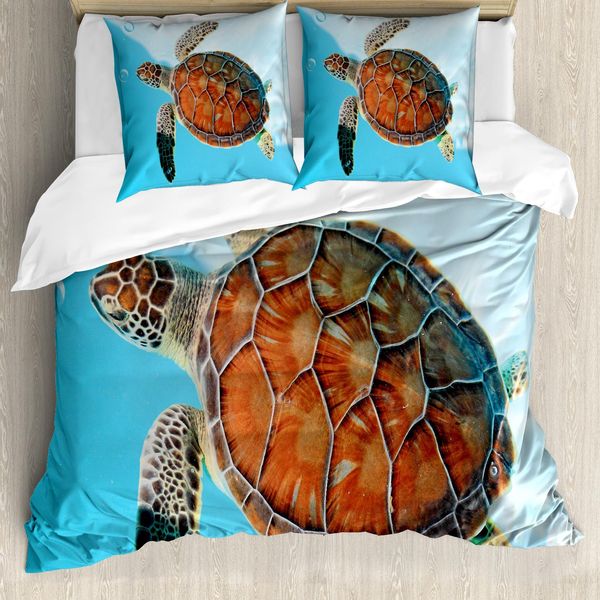 Abakuhaus Copripiumino Tartaruga, Animali Marini Caraibi, Antiacaro Adatto A Chi Soffre Di Allergie Con Federe, 155 Cm X 220 Cm - 80 X 80 Cm, Turchese Cannella-image
