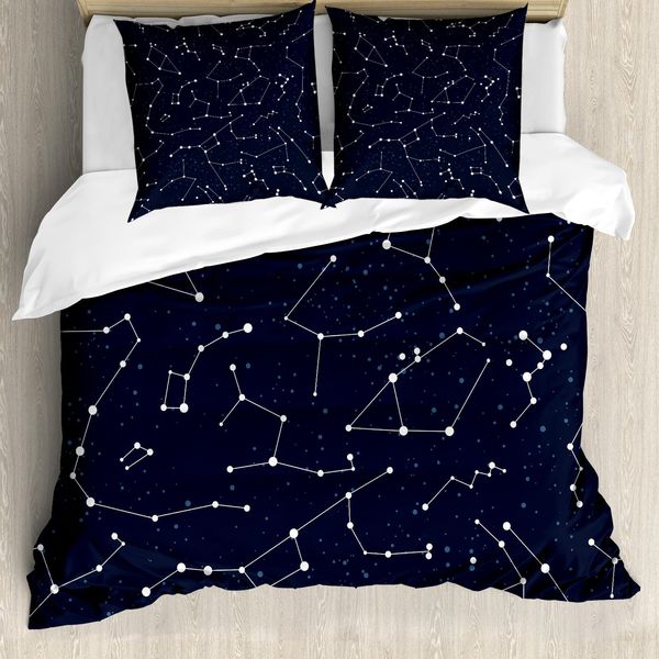 Abakuhaus Constellation Copripiumino, Cluster Of Stars, Antiacaro, Adatto A Chi Soffre Di Allergie, Con Federe, 200 Cm X 200 Cm - 80 X 80 Cm, Blu Blu Scuro Bianco-image