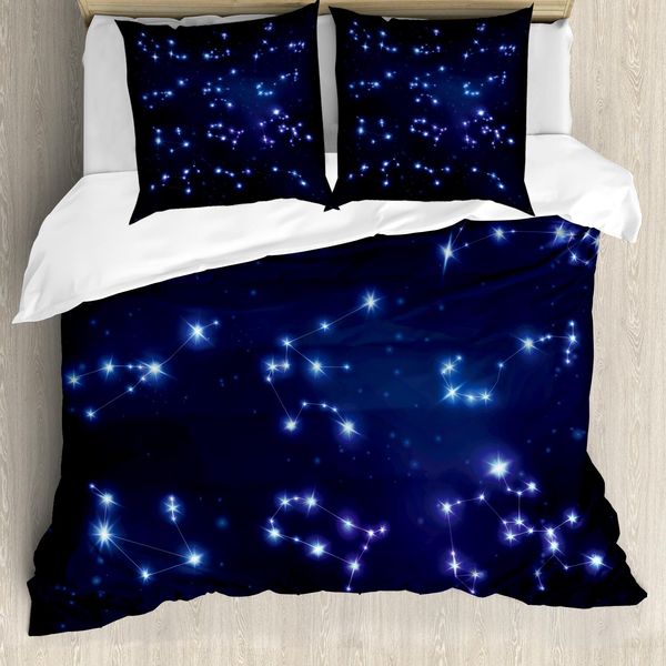 Abakuhaus Set Copripiumino Per Letti Matrimoniali, Galassia E Segni, Antiacaro, Adatto A Chi Soffre Di Allergie, Con Federe, Azzurro, Blu Scuro, Viola-image
