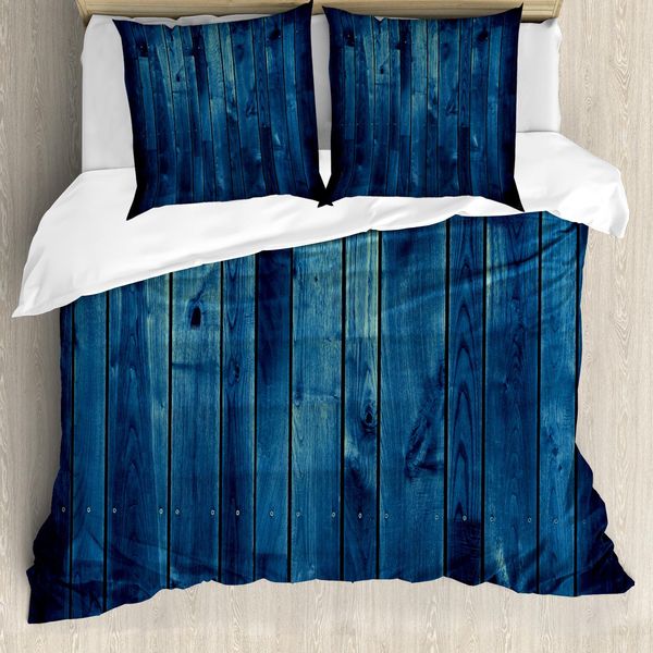 Abakuhaus Set Copripiumino Rustico Per Letti Matrimoniali, Vita Di Campagna, Fattoria, Legno, Antiacaro, Adatto A Chi Soffre Di Allergie, Con Federe, Azzurro, Blu Scuro, Verde Menta-image