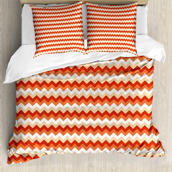 Abakuhaus Copripiumino Corallo, Chevron Arrows Geometric, Antiacaro, Adatto A Chi Soffre Di Allergie, Con Federe, 155 Cm X 220 Cm - 80 X 80 Cm, Arancione Corallo Bianco-image